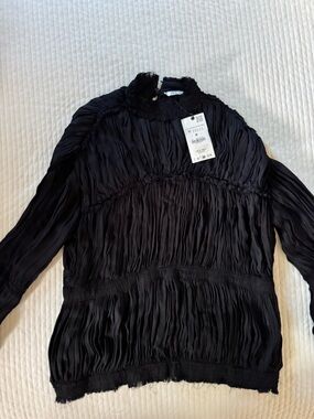 Black Pleated Long-Sleeve Blouse Limited Edition